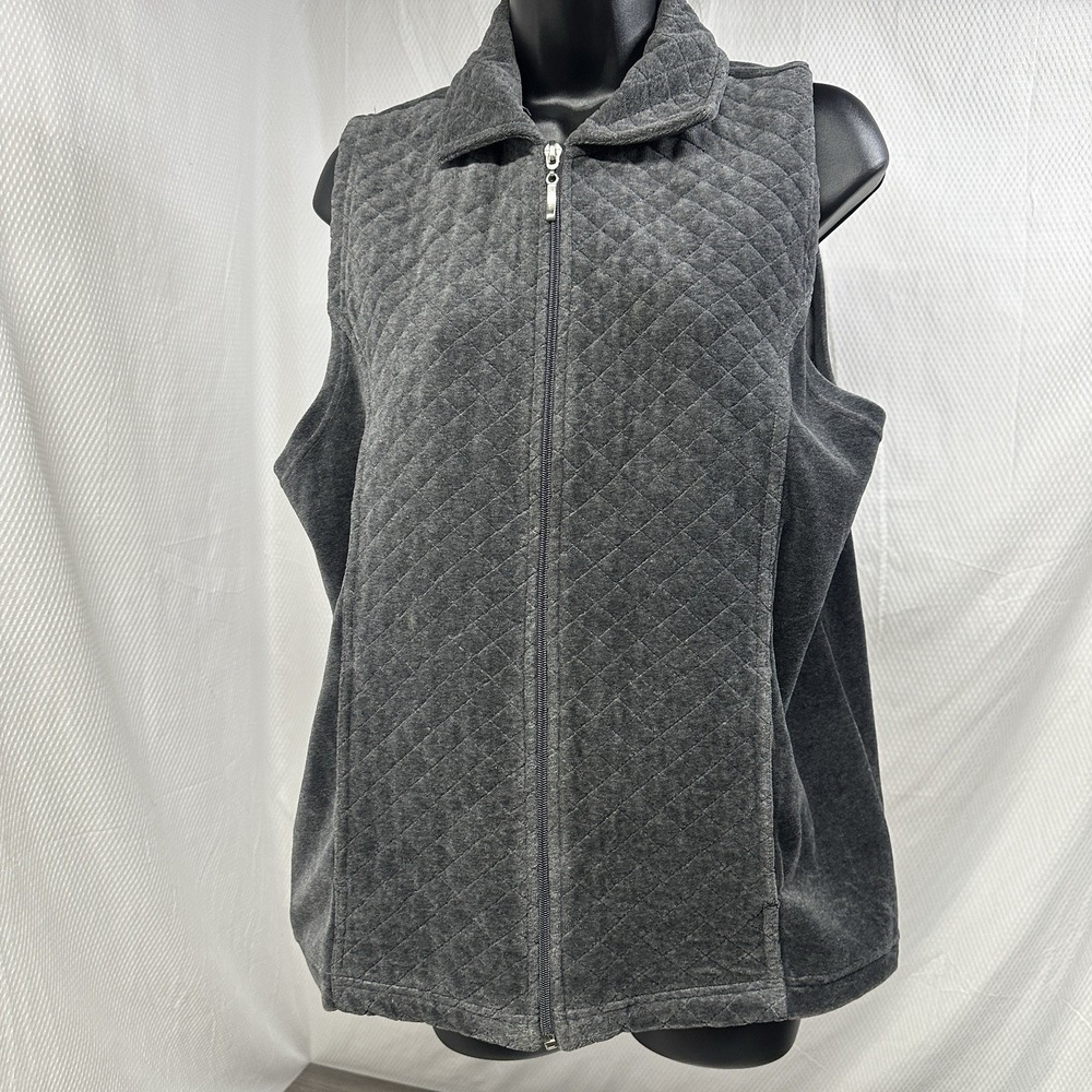 White Stag Womens Quilted Fleece Vest Charcoal Gray Full Zip Collar Pockets LG‎